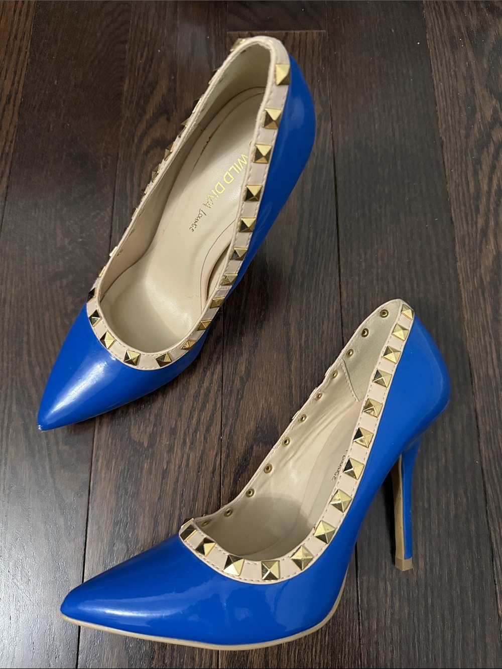 Blue Studded Pointed Toe High Heels - Size 7.5 Womens